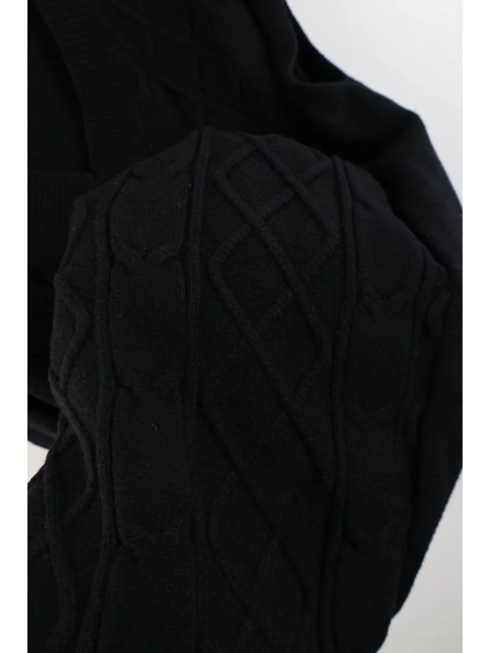 Vintage Y2K Streetwear Mens XL Chunky Cable Knit Fisherman Sweater Vest Black